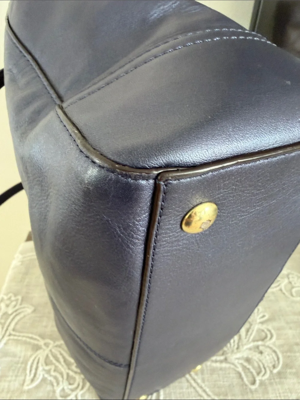 Coach Blue Leather Taylor North/South Tote Bag with Gold Tone Hardware